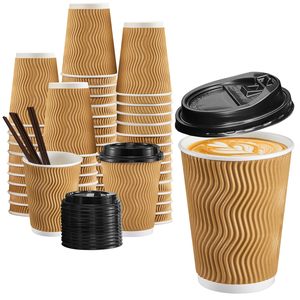 Wegwerp Met Water Gecoate Koffiekopjes Met Deksels En Rietjes Geïsoleerde Rimpelwand Om Te Gaan Papieren Koffiebekers Voor Koffie - Product Image 1