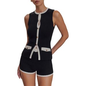 Ensemble tricoté personnalisé 2026 pour femme : haut sans manches et short avec boutons, tenue respirante deux pièces pour les vacances - Product Image 4