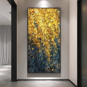 Pintura al óleo pintada a mano, arte abstracto de Forsythia, marco negro, rectángulo, decoración de pared moderna para sala de estar, entrada, pasillo - Product Image 1