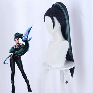 Vente en gros KDA Kaisa Peluca 80cm de long bleu foncé vert mixte League of Legends <span class=keywords><strong>LOL</strong></span> synthétique Anime Cosplay perruque avec une queue de cheval - Product Image 4