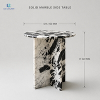 Table d'appoint en marbre noir Luca Calacatta |   Table d'appoint en marbre naturel massif avec plateau arrondi et base en pierre en forme de X pour salon