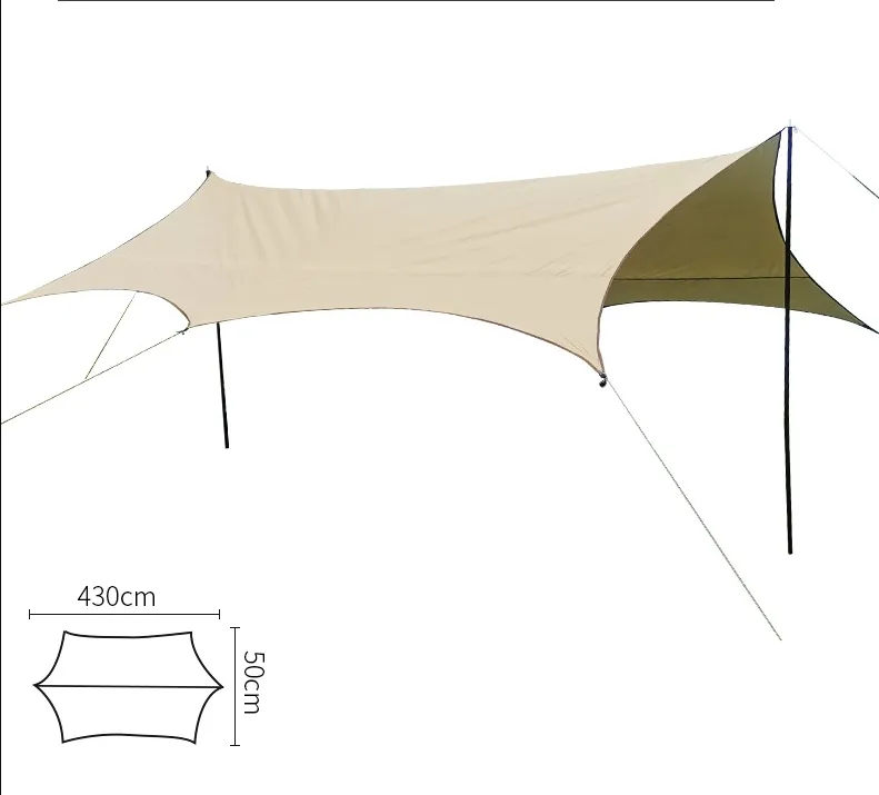 Grande telone da campeggio con pali, 100% impermeabile Bush craft Shelter, leggero amaca pioggia mosca portatile Anti UV