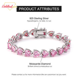 Customized Pink Heart Cut <b>VVS</b> VS Moissanite <b>Diamond</b> Classic Gold Plated 925 Silver Tennis Bracelet Women Festival Gift GRA - Product Image 5