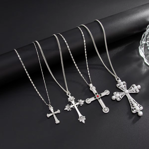 Trendy <b>Statement</b> Chunky Cross <b>Necklace</b> Set Large Long Pendant Pearl Link Choker Material Religious Christian Charm Gift - Product Image 4