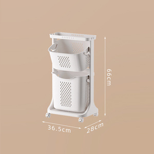 <span class=keywords><strong>2</strong></span>/<span class=keywords><strong>3</strong></span> Meerlaagse Afneembare Nordic Rechthoekige Kledingmand Belemmert Plastic Wielrekbeugel Vuile Rollende Wasorganisator - Product Image 2