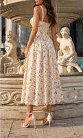 Robe midi rose à fleurs pour femme, corsage structuré, sans manches, jupe fluide fendue sur le côté, fournisseur de marque privée pour boutiques de villégiature