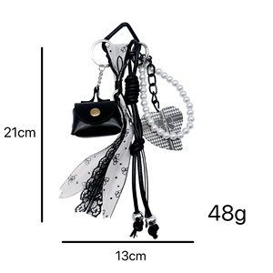 Llaveros Personalizables para Coche de Niñas, Accesorios de Ropa, Colgante de Corazón de Aleación de Zinc, Mosquetón, Borla Larga de Encaje, Mini Llaveros para Bolso - Product Image 5