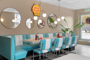 Set di Sedute per Diner Stile Anni '50, Divanetto Angolare a L <span class=keywords><strong>in</strong></span> Pelle PU con Tavolo e <span class=keywords><strong>Sedie</strong></span> per Ristoranti e Hotel - Product Image 5