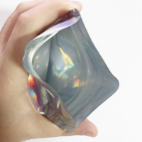 Sachet à pilules en Mylar recyclable, prêt à l'emploi, 3,5g 7g, autoportant, holographique arc-en-ciel, en plastique laminé, refermable avec fermeture éclair, motif floral laser