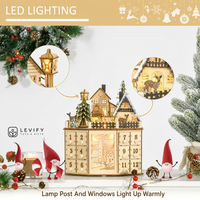 Calendrier de l'Avent en Bois 2026 – Scène de Village avec 24 Jours de Compte à Rebours, Lumières LED et Musique – Décoration de Noël et Coffret Cadeau pour la Maison