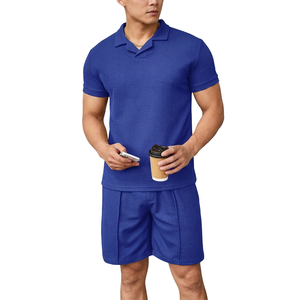 Conjunto de Camiseta Polo Gris Claro para Hombre, de Algodón Tejido, Color Sólido, Informal, para Verano, Manga Corta - Product Image 2