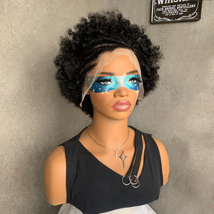 Parrucca Afro Ricci Corti Intrecciati 13x4 Frontale in Pizzo Senza Colla, Capelli Umani Remy Brasiliani Neri Naturali per Donne Nere - Product Image 3