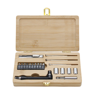 Kit d'outils cadeau pour la réparation à domicile, 20 pièces, outils utilitaires et d'artisanat, ensembles d'outils à main avec étui en bambou, facile à transporter, tournevis, jeu de douilles, couteau