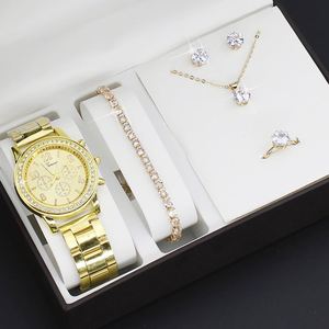 Nuevo Set de Lujo de 5 Piezas para Mujer: Reloj de Pulsera con Diamantes de Imitación, Pulsera, Pendientes, Collar y Anillo - Set de Regalo de Moda Casual para Damas - Product Image 2
