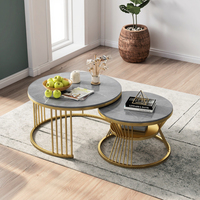 Ensemble Moderne de Tables Basses en Marbre Noir avec Pieds Métalliques, Nouveau Design pour Meubles de Salon