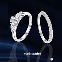 Bague de fiançailles en argent S925 avec trois pierres en moissanite, pierres latérales en forme de poire, bague de promesse de mariage