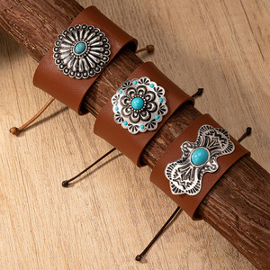 <span class=keywords><strong>DW</strong></span>-03 En Gros Vintage Main Bijoux Réglable Large Turquoise PU <span class=keywords><strong>Bracelet</strong></span> En <span class=keywords><strong>Cuir</strong></span> <span class=keywords><strong>Bracelet</strong></span> - Product Image 1