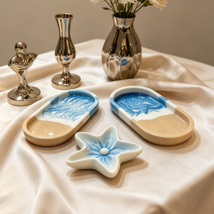 Plateau à bijoux ovale en résine personnalisable, plateau marbré <span class=keywords><strong>esthétique</strong></span> pour la décoration de la table de maquillage de la chambre à coucher - Product Image 1