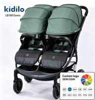 Poussette double pour jumeaux Kidilo, poussette haute avec capote complète, poussette double légère et pliable inclinable
