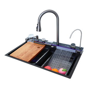 Évier de cuisine moderne <span class=keywords><strong>en</strong></span> acier inoxydable noir à cascade, grande capacité, cuve intelligente <span class=keywords><strong>en</strong></span> acier inoxydable, fabrication artisanale et qualité fiable - Product Image 3