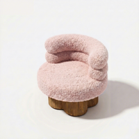 Nouveau Tabouret de Coiffeuse Moderne Minimaliste en Velours Crème, Chaise de Coiffeuse Décontractée en Laine d'Agneau et Bois Massif, Mobilier de Maison