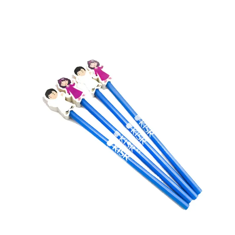 Quality assorted colorful Cartoon characters shape pencil with eraser for student children gift