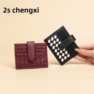 Porte-cartes de visite ultra-fin en PU tressé, couleur unie, avec fente pour <span class=keywords><strong>carte</strong></span> d'identité, sans fermeture, étui portable pour cartes, <span class=keywords><strong>pochette</strong></span> de <span class=keywords><strong>rangement</strong></span> pour documents d'identité - Product Image 5
