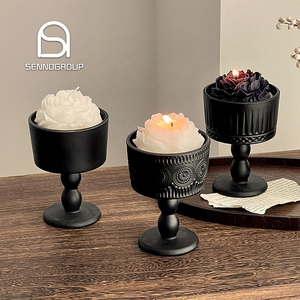 Vente en gros de porte-bougies en verre noir mat de luxe, porte-bougies personnalisés pour <span class=keywords><strong>mariage</strong></span>, design unique - Product Image 1