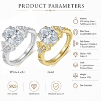 Bague en Moissanite en Argent Sterling 925, Ovale 8x10mm, 3 carats, VVS1, Couleur D, Pierres latérales taille Baguette, Bague Ajustable