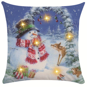 Federa Moderna in Lino Fokusent con Luce LED, Decorazione Natalizia con Gnomo e Pupazzo di Neve per Divano - Product Image 5