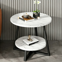 Juego de Mesa de Centro Circular de Dos Niveles con Estantes de Almacenamiento, Diseño Moderno Minimalista, Estructura Metálica, Venta Directa de Fábrica