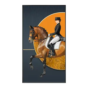 Classic Knight Golden Horse Wall Painting Large Art Canvas Hotel Restaurant Decorative Canvas Paintings