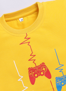 Boys Yellow Printed Cotton T Shirt <b>Gaming</b> <b>Controller</b> Graphic Stylish Casual Wear Soft Breathable Fabric Comfortable Daily Use - Product Image 3