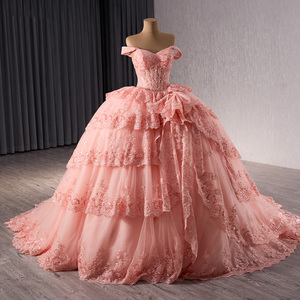 Robe de soirée rose en tulle et dentelle avec appliques, longue robe de bal, robe de Sweet 16 Rsm241089-2 - Product Image 3