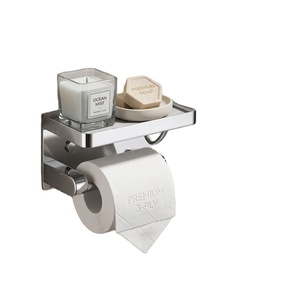 Porte-papier toilette mural en acier inoxydable avec étagère, support de rangement moderne pour salle de bain, design à plusieurs niveaux - Product Image 1