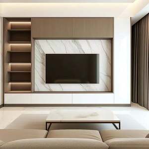 Meuble TV mural moderne avec rangement, meuble TV en bois massif sur mesure, console multimédia pour le salon - Product Image 4