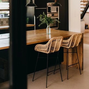 Silla Alta de <span class=keywords><strong>Cocina</strong></span> de Madera para Comedor, Bar y Restaurante, Taburete de Ratán con Respaldo Alto, Estilo Moderno y Sencillo, Popular de Fábrica y de Gran Venta - Product Image 3