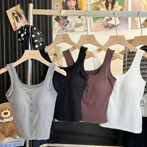 #8817 di fabbrica tracolla larga personalizzata Slim Fit con bottone Crop Top con reggiseno canotta Cropped canottiera da <span class=keywords><strong>donna</strong></span> - Product Image 2