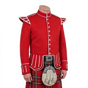 Scottish Highland Red Doublet <b>Blazer</b> <b>for</b> <b>Men</b> Woolen Formal Uniform Jacket with <b>White</b> Trim Silver Braid <b>for</b> Pipe Band - Product Image 3