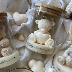 Cute Teddy Bear Scented Candle In Glass Jar Bamboo Lid Home Decor Gift For Valentine Wedding Party - Product Image 5