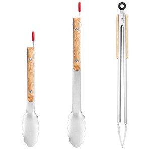 Stainless Steel Food Tongs With Wooden Handle Heat Resistant For <b>BBQ</b> And Kitchen Use - Product Image 3