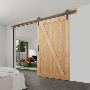 Porte en bois droite moderne Hange <span class=keywords><strong>Rail</strong></span> <span class=keywords><strong>Rail</strong></span> espace séparé rouleau intérieur porte de grange coulissante en bois - Product Image 5