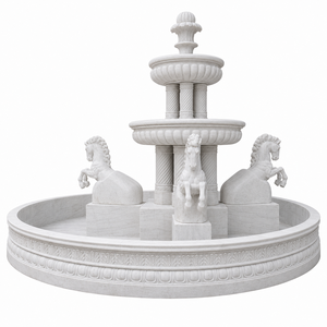 Fontaine de jardin extérieure en marbre blanc avec sculptures classiques et jeux d'eau pour la décoration urbaine - Product Image 2