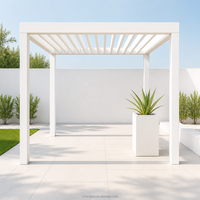 Aluminium Motorisierte Pergola mit Einziehbarem Lamellendach, Verstellbaren Gleitenden Lamellen, LED-Beleuchtung, Wasserdicht für Poolbereich, Garten, Hinterhof und Terrasse