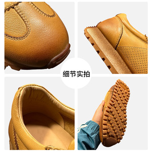 Qinhong Genuine Leather Breathable Training Shoes Men's Lace-up Casual Sports Shoes Lightweight <b>Low</b> <b>Heel</b> Daily Wear - Product Image 4