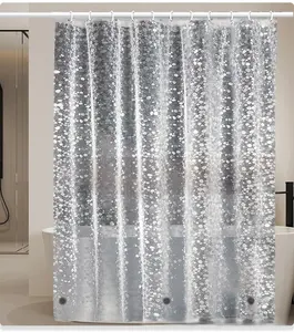 Tirai mandi PEVA 3D pelapis dengan 3 magnet dan gromet logam, tirai kamar mandi plastik transparan Hotel tahan air untuk rumah