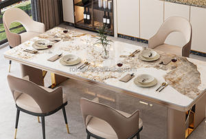 Mesa de comedor minimalista de diseño indio para apartamento pequeño, juego de mesa curvada de cuatro esquinas con pizarra de mármol brillante - Product Image 2