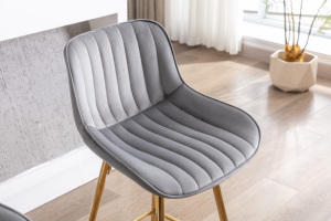 26 Inch Set of 2 Adjustable Velvet Fabric Bar <b>Stools</b> with Chrome Footrest Golden Legs Modern Design for <b>Dining</b>/Living Room Use - Product Image 5