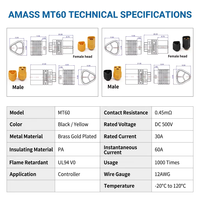 Connecteur moteur 3 pôles Amass MT60, fiche plaquée or 30A à trois broches, 100 % authentique, prêt à être expédié, faible MOQ pour contrôleur de monocycle
