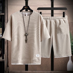 Completo Sportivo <span class=keywords><strong>Estivo</strong></span> da <span class=keywords><strong>Uomo</strong></span>, Moda Coreana <span class=keywords><strong>Casual</strong></span> con T-Shirt a Maniche Corte in Maglia e Pantaloni Jogger - Product Image 3